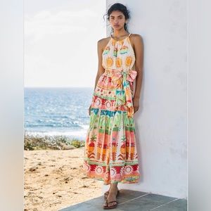 Anthropologie-Farm Rio Rainbow Sunset Halter Neck Maxi Dress. Size-M